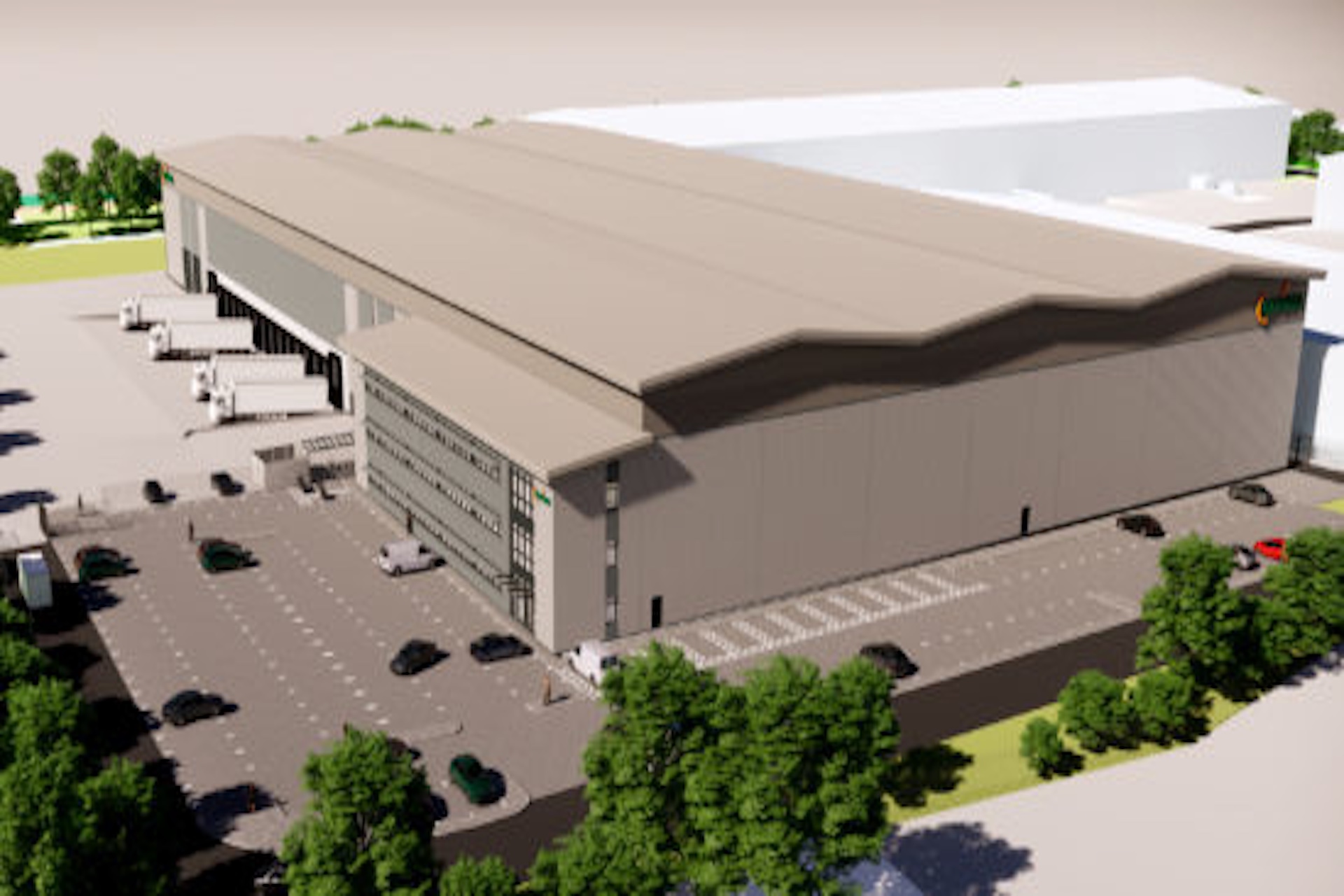 Steel frame building, RC beams, foundations drainage and section 278 roads, setting out services